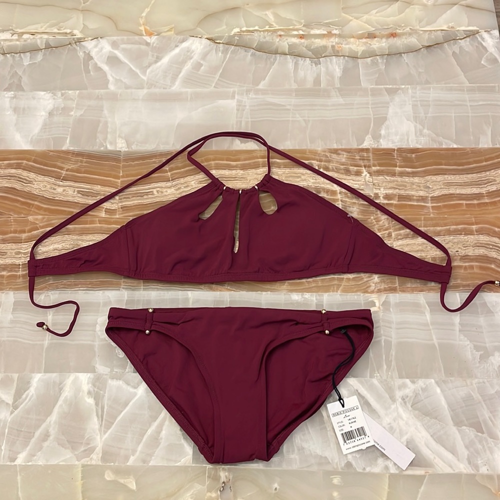 NWT Rare Robin Piccone Luca Large Top Medium Bikini Swim Suit in Rubine Color